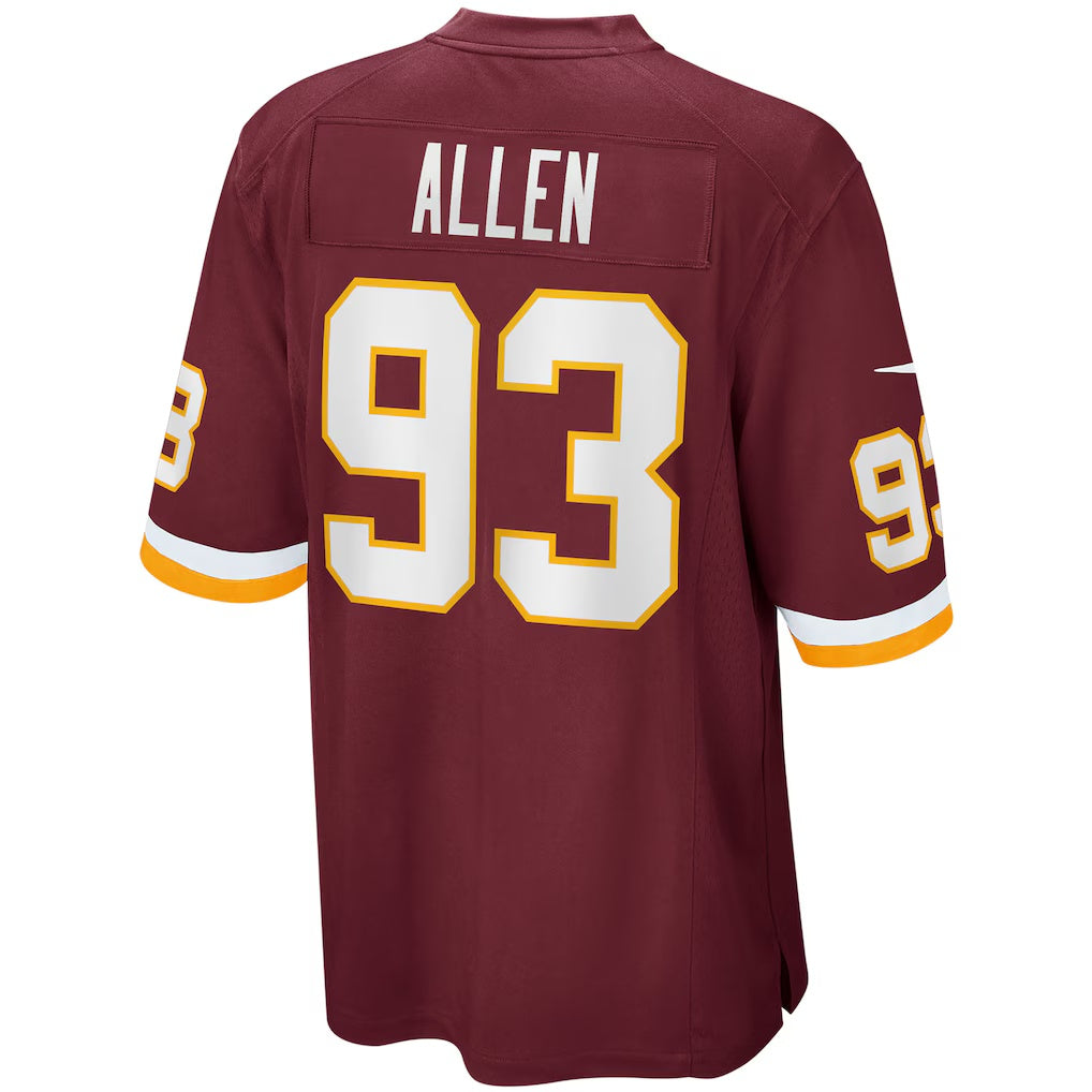 W.Football Team #93 Jonathan Allen Burgundy CONTON Home Game Jersey
