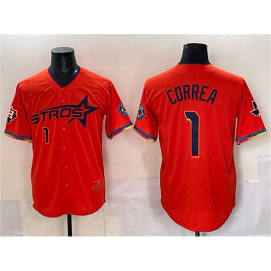 Houston Astros #1 Carlos Correa Orange CONTON 2025 City Connect With Texas Patch Limited Stitched Jersey