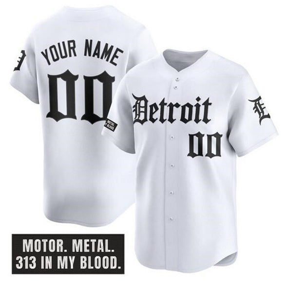 Custom Detroit Tigers ACTIVE PLAYER White CONTON 'Motor Gothic Edition' Vapor Premier Limited Stitched Jersey