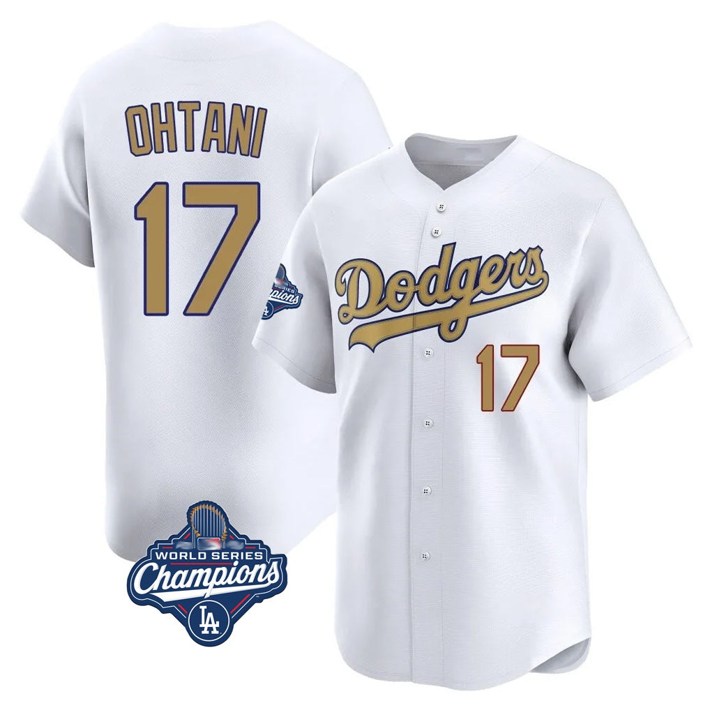 Los Angeles Dodgers #17 Shohei Ohtani Player White Gold CONTON World Series Meet Collection Limited Home Stitched Jerseys