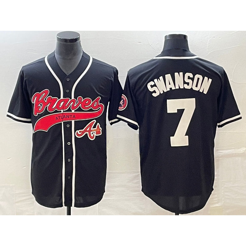 Atlanta Braves #7 Dansby Swanson Black CONTON Cool Base Stitched Jersey 2