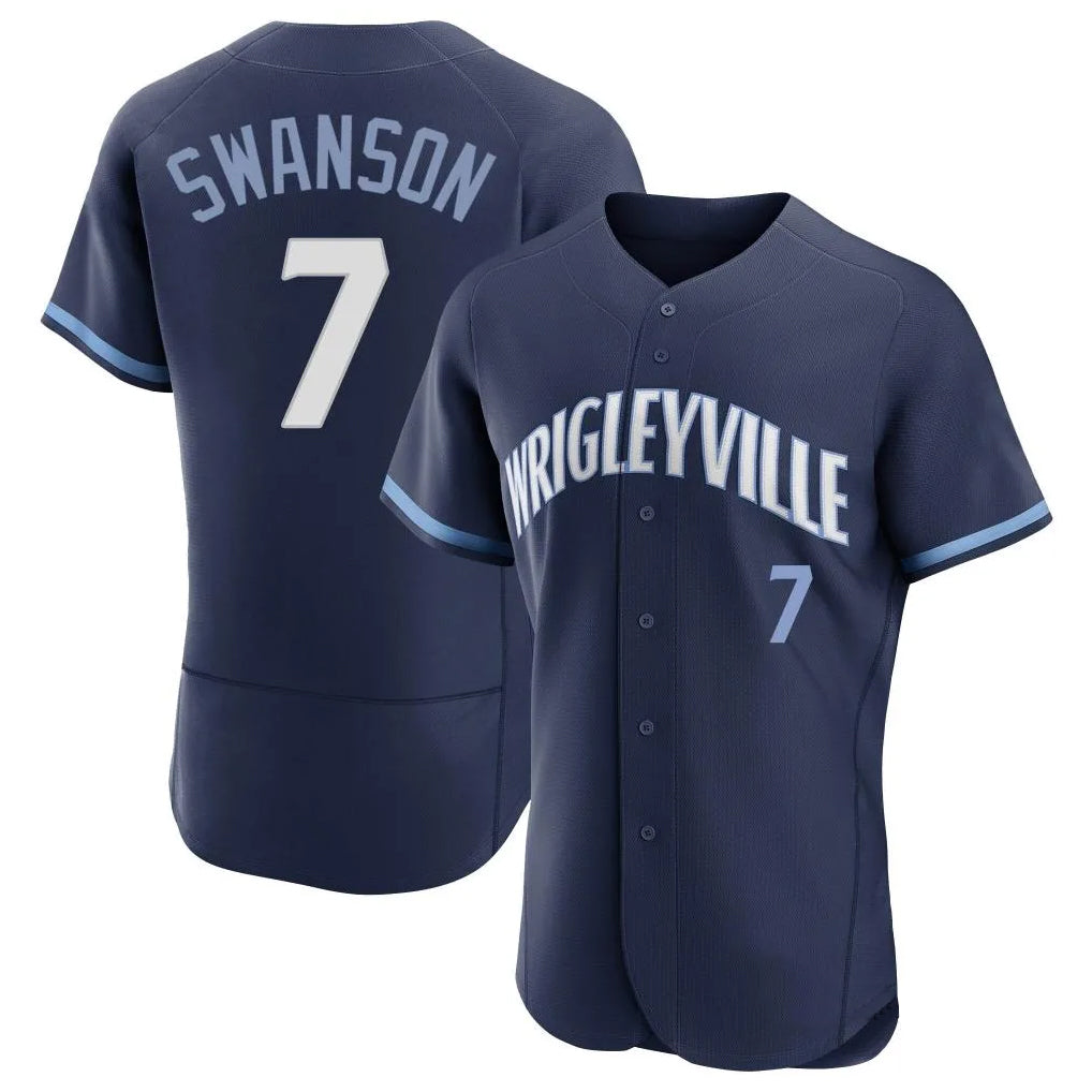 Chicago Cubs #7 Dansby Swanson Player Navy CONTON City Connect Limited Elite Home Stitched Jerseys
