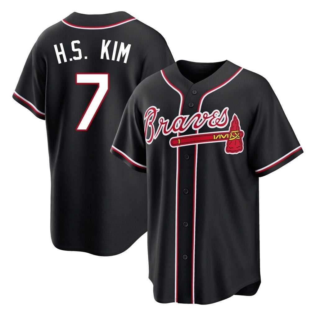 Atlanta Braves #7 Ha-Seong Kim Player Black CONTON Fashion Out Game Stitched Jerseys