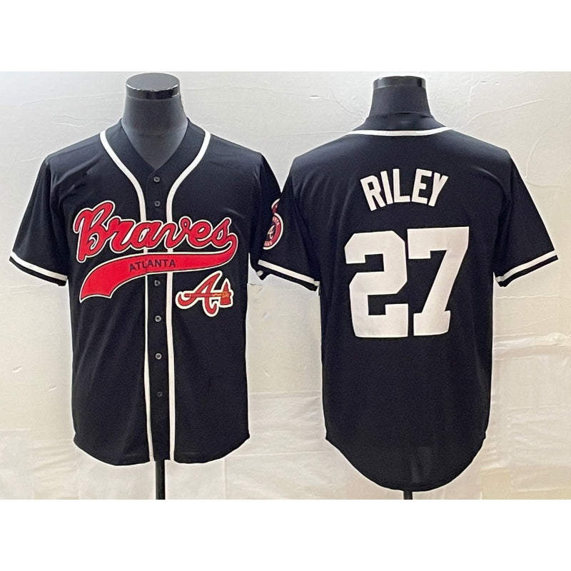 Atlanta Braves #27 Austin Riley Black CONTON Cool Base Stitched Jersey 2