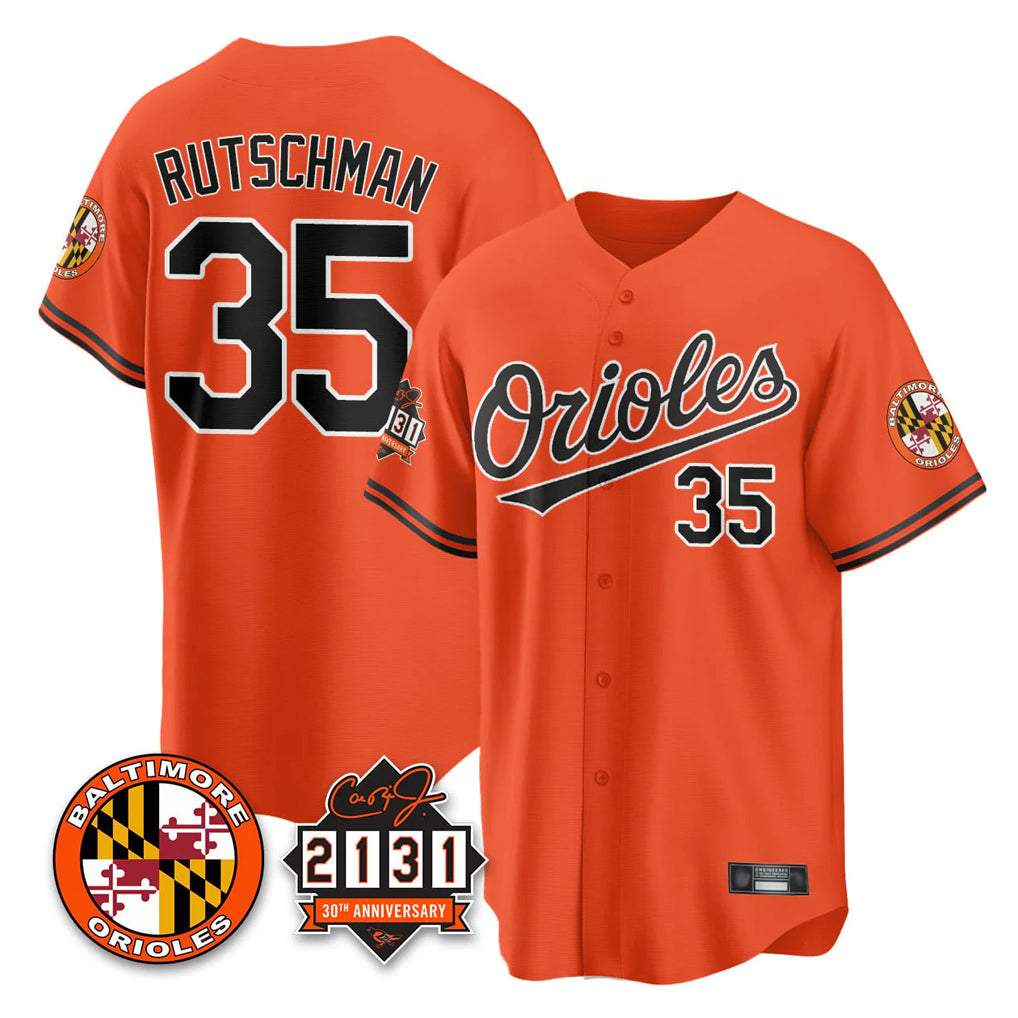 Baltimore Orioles #35 Adley Rutschman Player Orange CONTON 30th Anniversary of 2131 Home Game Stitched Jerseys
