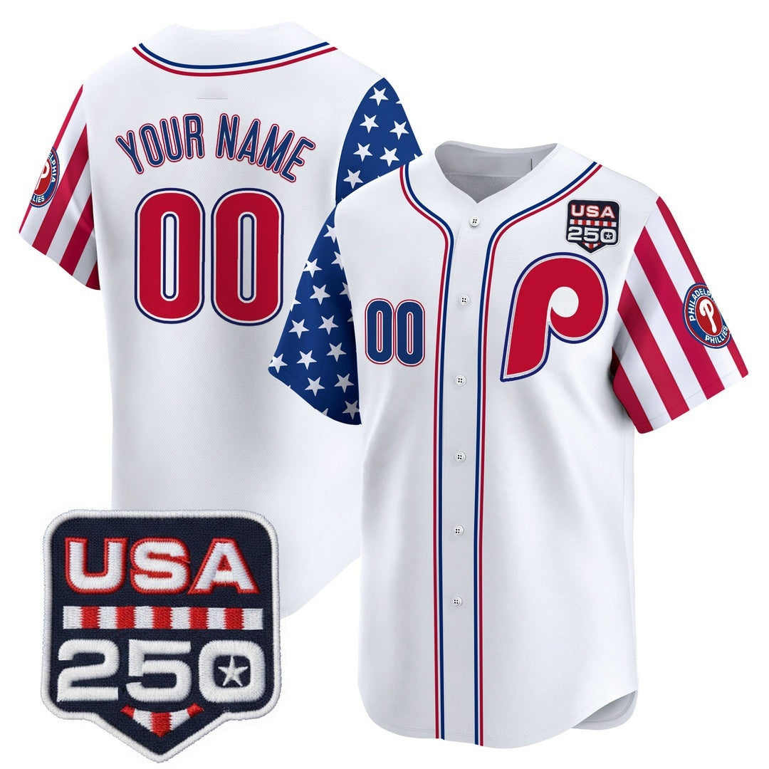 Custom Philadelphia Phillies America 250 Edition Vapor Premier Limited White CONTON Stitched Jerseys