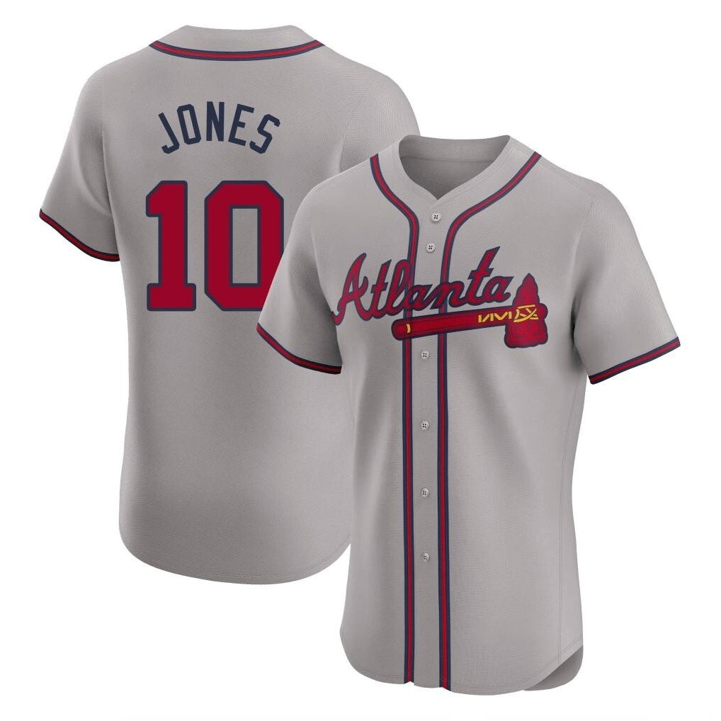 Atlanta Braves #10 Chipper Jones Player Gray CONTON Limited Elite Home Game Stitched Jerseys