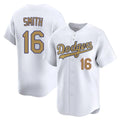 Los Angeles Dodgers #16 Will Smith Player White Gold CONTON Collection Limited Home Stitched Jerseys