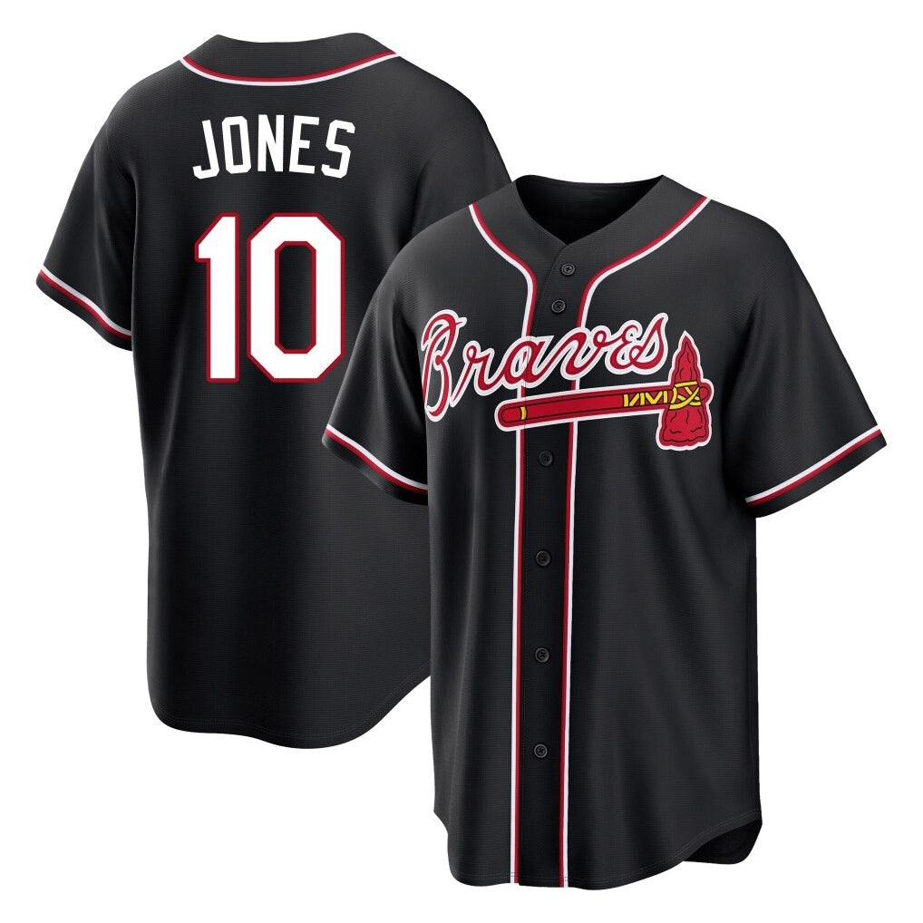 Atlanta Braves #10 Chipper Jones Player Black CONTON Fashion Out Game Stitched Jerseys