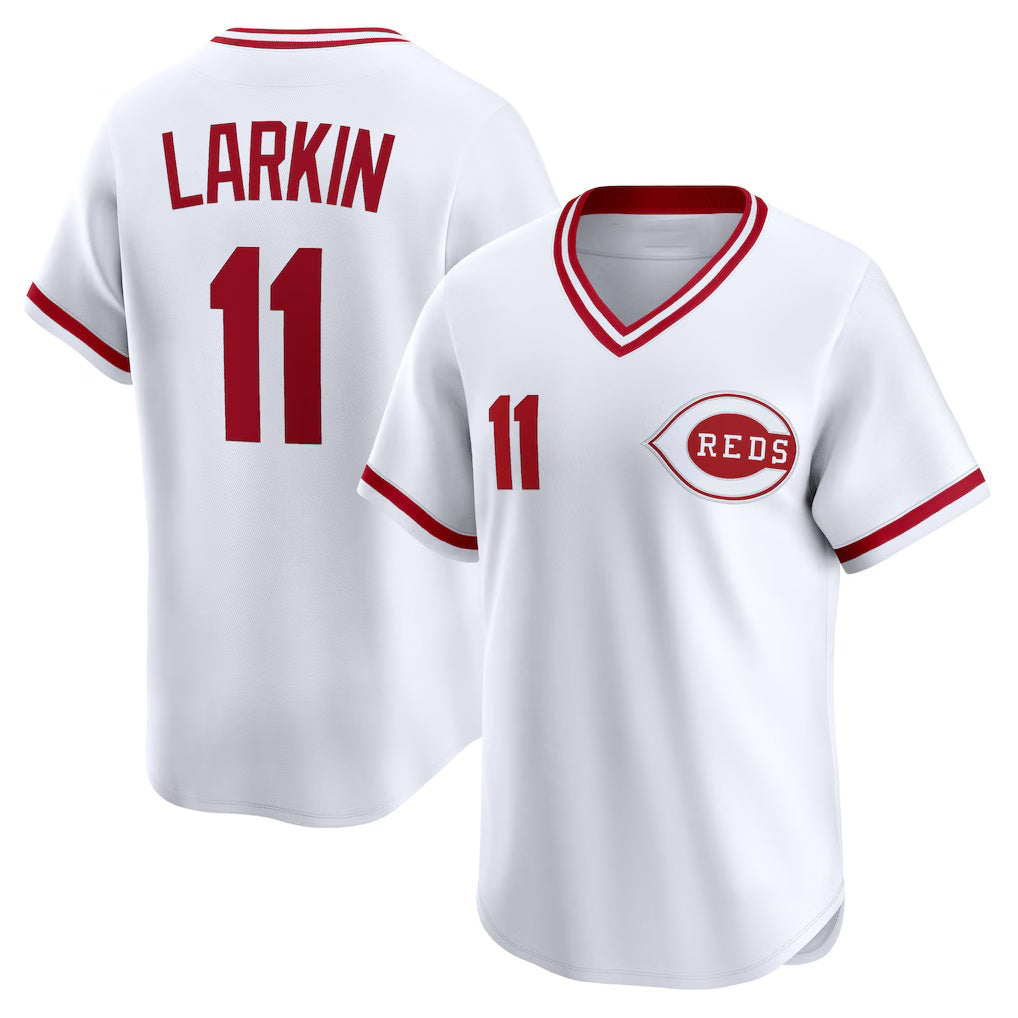 Cincinnati Reds #11 Barry Larkin White CONTON Throwback Cooperstown Collection Limited Jersey