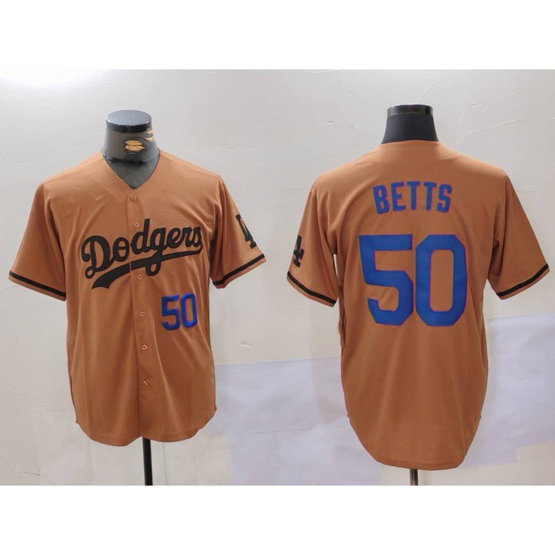 Los Angeles Dodgers #50 Mookie Betts Number Olive CONTON Cool Base Limited Stitched Jerseys