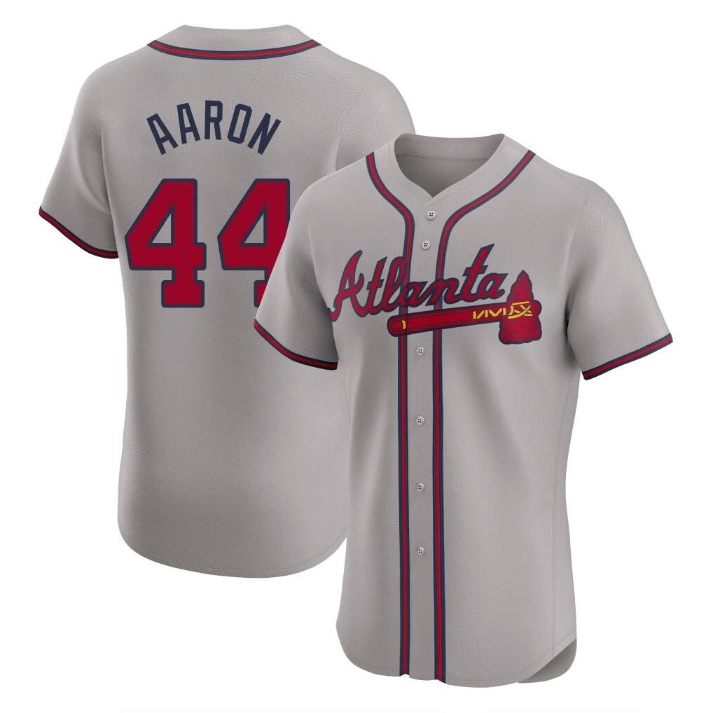 Atlanta Braves #44 Hank Aaron Player Gray CONTON Limited Elite Home Game Stitched Jerseys