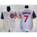 Chicago Cubs #7 Dansby Swanson White CONTON Pinstripe 2025 Independence Day Vapor Premier Limited Stitched Jersey