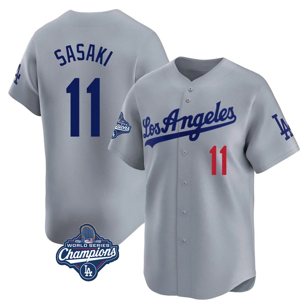 Los Angeles Dodgers #11 Roki Sasaki Player Gray CONTON World Series Meet Limited Home Stitched Jerseys