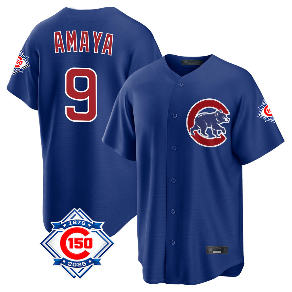Chicago Cubs #9 Miguel Amaya Player Royal CONTON 150th Anniversary Home Game Stitched Jerseys