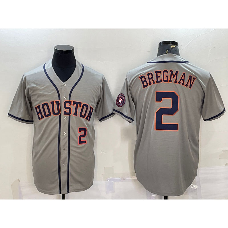 Houston Astros #2 Alex Bregman Number Grey CONTON With Patch Stitched Cool Base Jersey