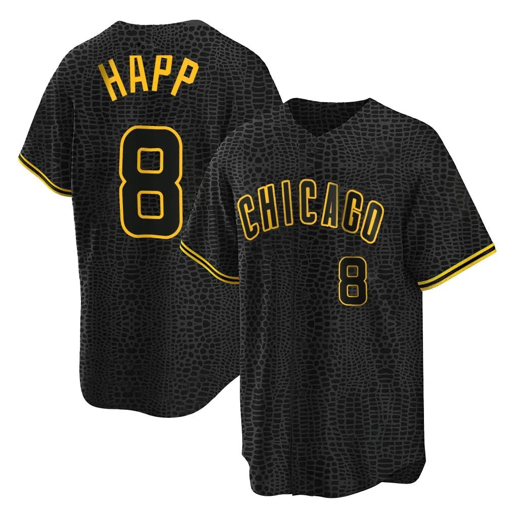 Chicago Cubs #8 Ian Happ Player Black CONTON Snake Skin City Game Stitched Jerseys
