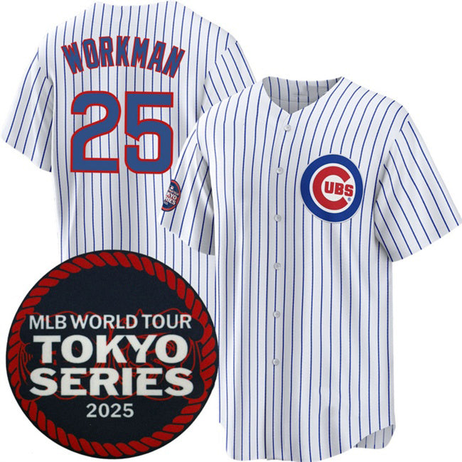 Chicago Cubs #25 Gage Workman White CONTON 2025 World Tour Tokyo Series Home Stitched Jersey