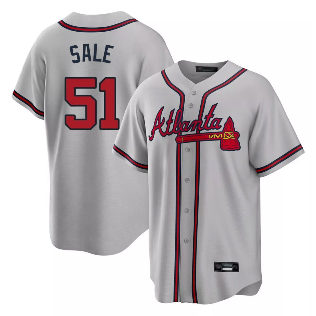 Atlanta Braves #51 Chris Sale Player Gray CONTON Home Game Stitched Jerseys