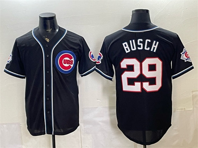Chicago Cubs #29 Michael Busch 150th Anniversary Black CONTON Out Style Vapor Premier Limited Stitched Jersey