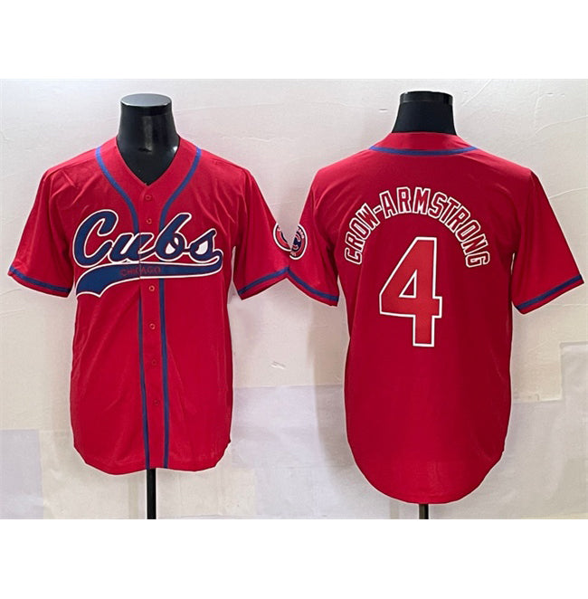 Chicago Cubs #4 Pete Crow-Armstrong Red CONTON Cool Base Stitched Jersey