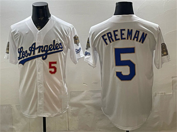 Los Angeles Dodgers #5 Freddie Freeman White CONTON 2026 Gold Collection 9x & B2B Champs Patch Stitched Jersey