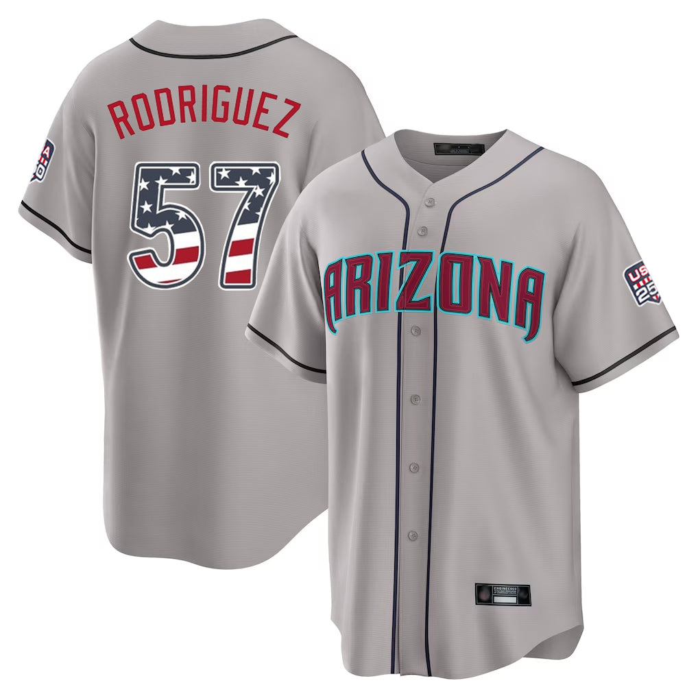 Arizona Diamondbacks #57 Eduardo Rodriguez Player Gray CONTON USA 250 Fourth of July Home Game Stitched Jerseys