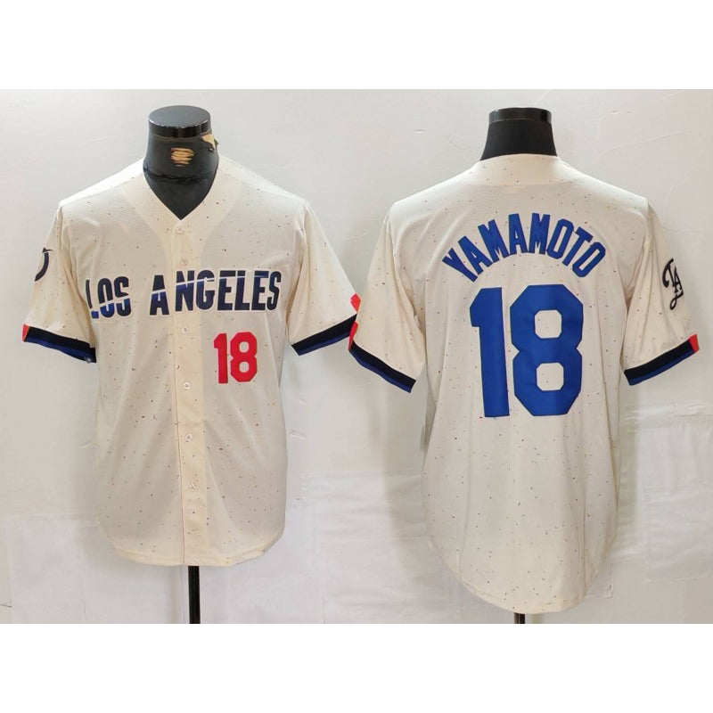 Los Angeles Dodgers #18 Yoshinobu Yamamoto Number Cream CONTON 2024 City Connect Limited Stitched Jerseys