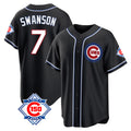 Chicago Cubs #7 Dansby Swanson Player Black CONTON Fashion Out 150th Anniversary Game Stitched Jerseys