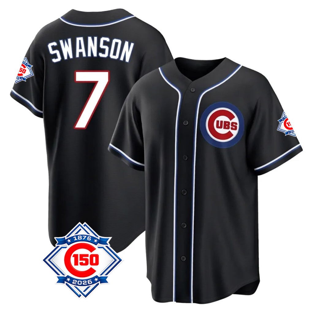 Chicago Cubs #7 Dansby Swanson Player Black CONTON Snake Skin City Game Stitched Jerseys