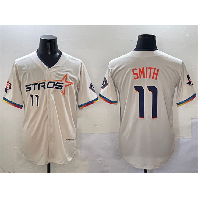 Houston Astros #11 Cam Smith Cream CONTON 2025 City Connect With Texas Patch Limited Stitched Jersey