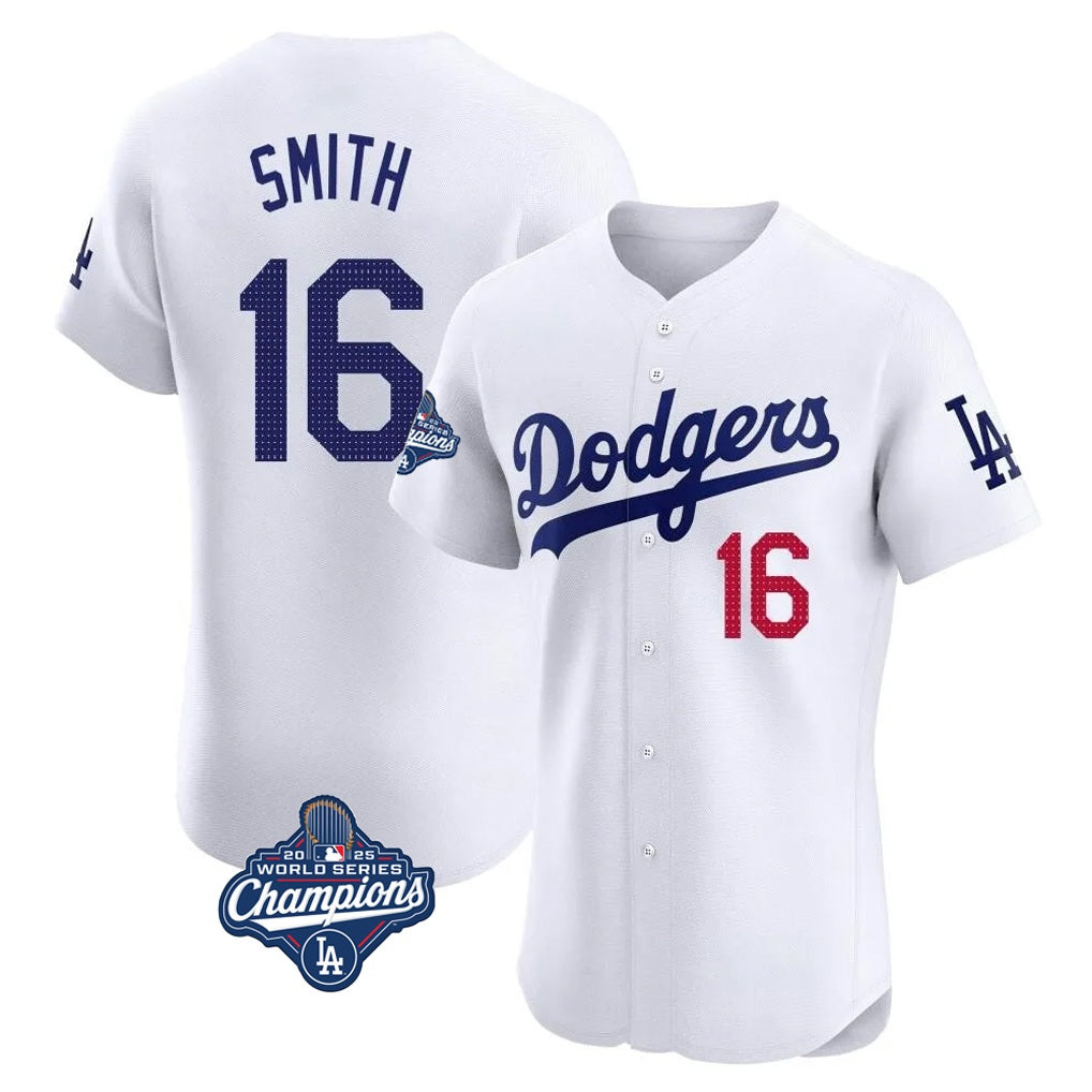 Los Angeles Dodgers #16 Will Smith Player White CONTON World Series Meet Limited Elite Home Stitched Jerseys