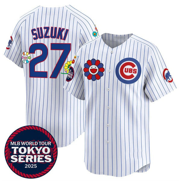 Chicago Cubs #27 Seiya Suzuki White CONTON 2025 Tokyo Series Limited Stitched Jersey