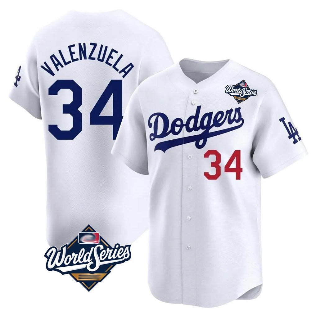Los Angeles Dodgers #34 Fernando Valenzuela Player White CONTON World Series Limited Home Stitched Jerseys