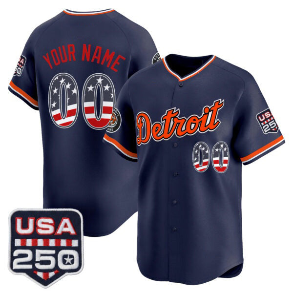 Custom Detroit Tigers Navy CONTON USA 250 Fourth of July Vapor Premier Limited Jersey ¨C All Stitched