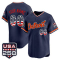 Custom Detroit Tigers Navy CONTON USA 250 Fourth of July Vapor Premier Limited Jersey ¨C All Stitched