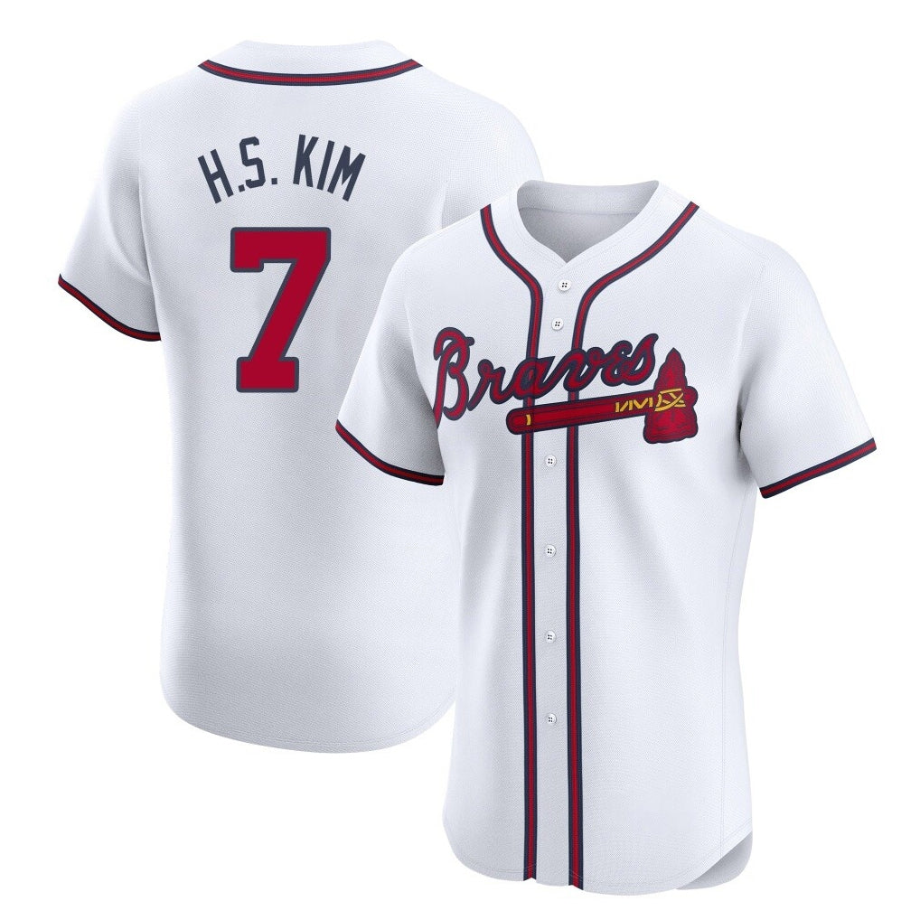 Atlanta Braves #7 Ha-Seong Kim Player White CONTON Limited Elite Home Game Stitched Jerseys