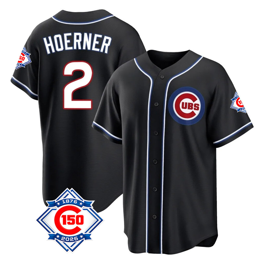 Chicago Cubs #2 Nico Hoerner Player Black CONTON Fashion Out 150th Anniversary Game Stitched Jerseys