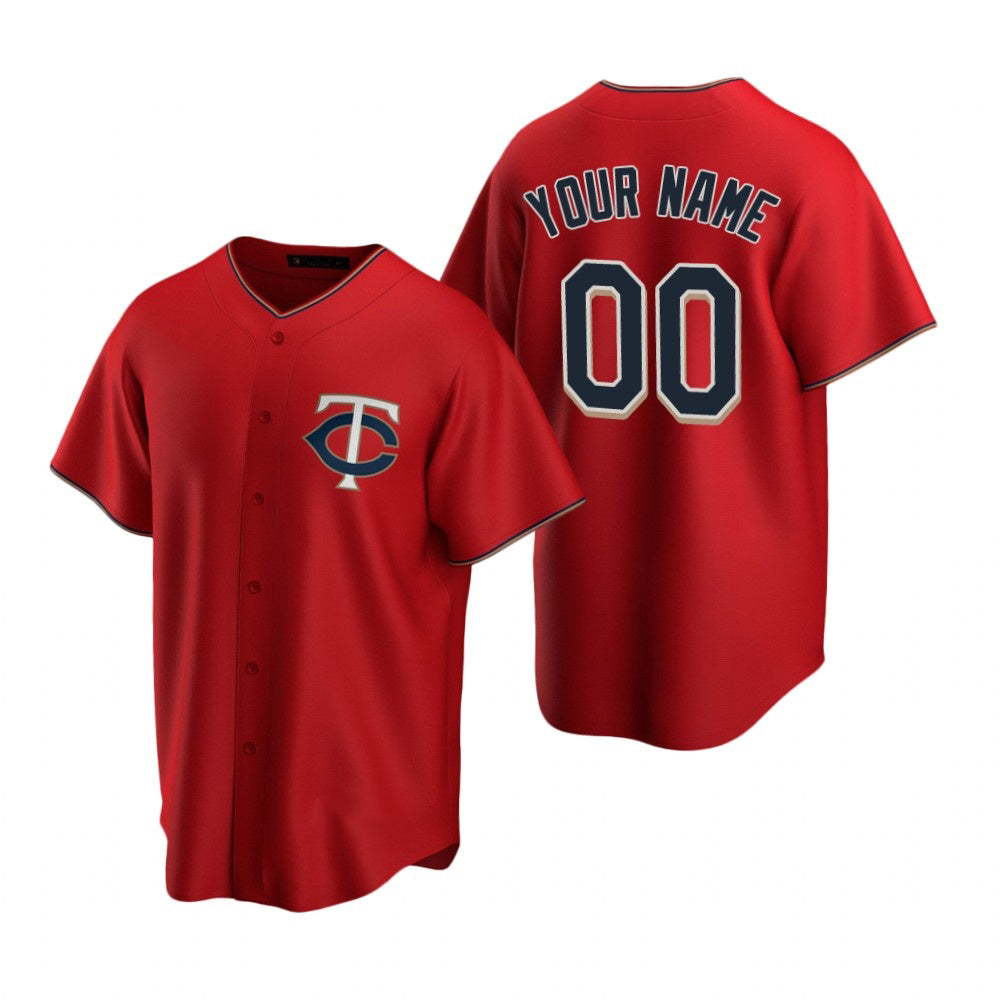 Custom Minnesota Twins Red CONTON Stitched Cool Base Jersey