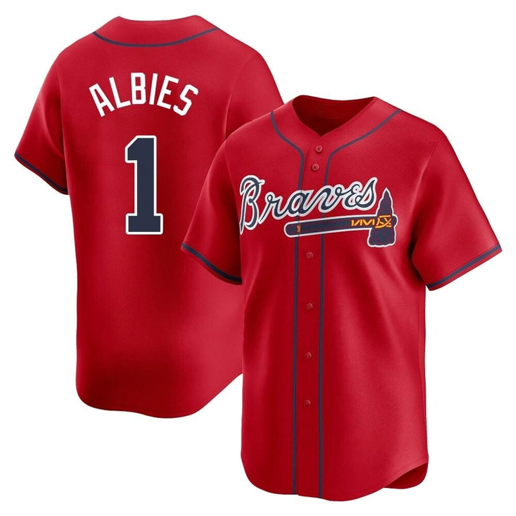 Atlanta Braves #1 Ozzie Albies Player Red CONTON Limited Home Game Stitched Jerseys