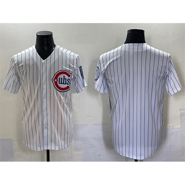 Chicago Cubs Blank White CONTON Pinstripe 2nd Alternate Limited Stitched Jersey