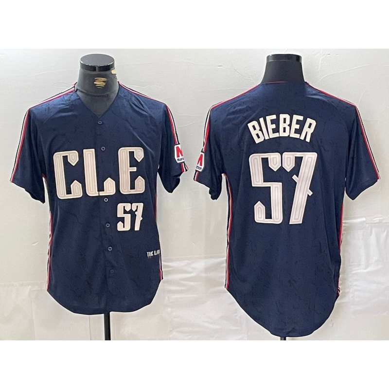Cleveland Guardians #57 Shane Bieber Number Navy CONTON 2024 City Connect Limited Stitched Jersey 2