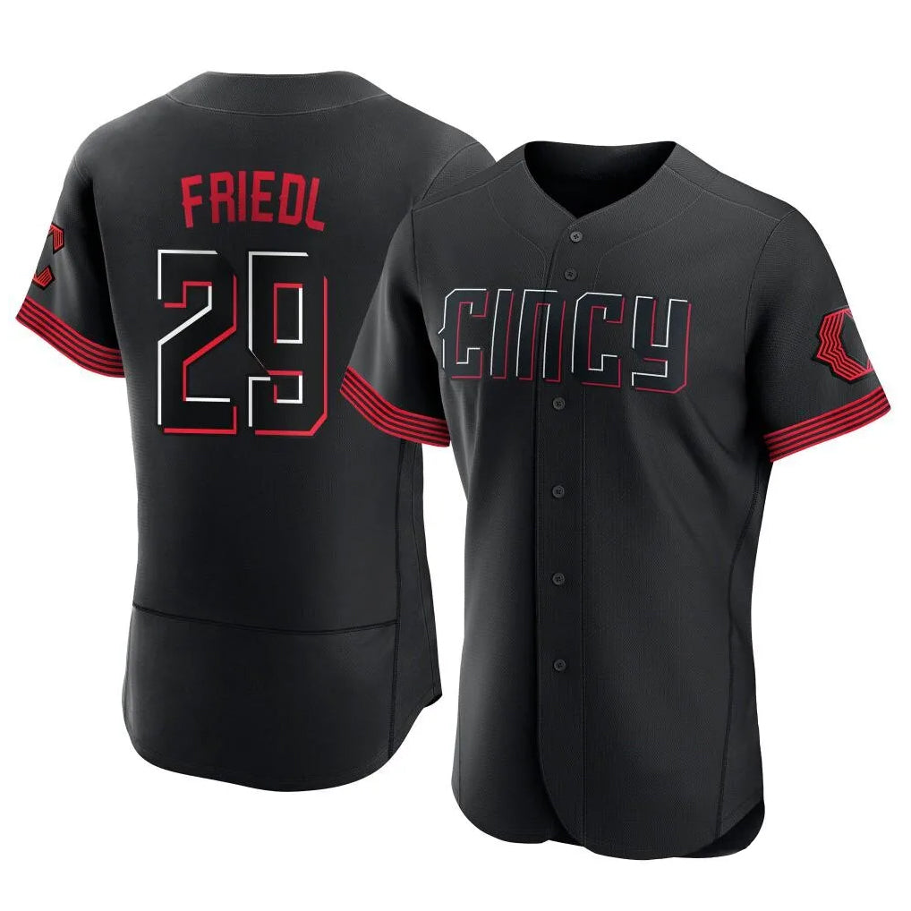 Cincinnati Reds #29 TJ Friedl Player Black CONTON City Connect Limited Elite Home Stitched Jerseys