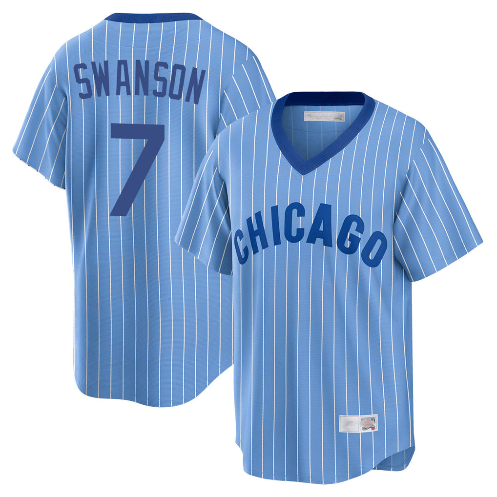 Chicago Cubs #7 Dansby Swanson Player Blue CONTON T-shirt Cooperstown Collection Limited Stitched Jerseys