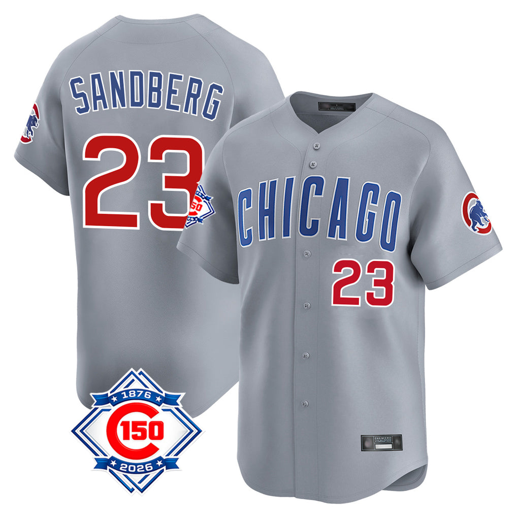 Chicago Cubs #23 Ryne Sandberg Player Gray CONTON Road 150th Anniversary Limited Home Stitched Jerseys
