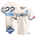 Los Angeles Dodgers #22 Clayton Kershaw Player Cream CONTON World Series Meet City Connect Limited Home Stitched Jerseys