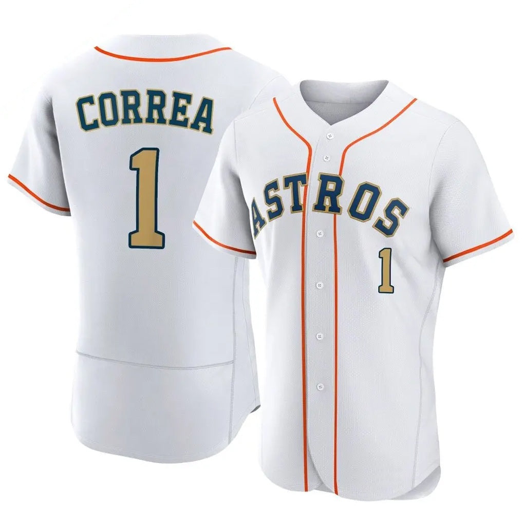 Houston Astros #1 Carlos Correa Player Gold CONTON Collection Limited Elite Home Stitched Jerseys