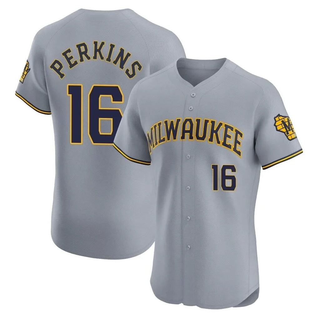 Milwaukee Brewers #16 Blake Perkins Player Gray CONTON Home Limited Elite Stitched Jerseys