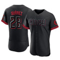 Cincinnati Reds #28 Eugenio Su¨¢rez Player Black CONTON City Connect Limited Elite Home Stitched Jerseys