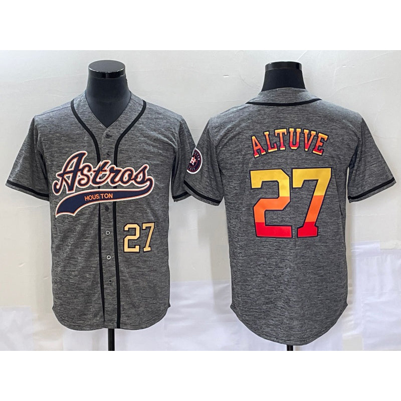 Houston Astros #27 Jose Altuve Number Grey CONTON Gridiron Cool Base Stitched Jersey